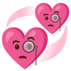 face with monocle + revolving hearts