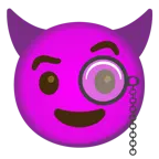 face with monocle + smiling face with horns