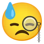 face with monocle + downcast face with sweat