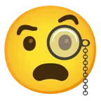 face with monocle + frowning face with open mouth