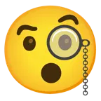 face with monocle + hushed face