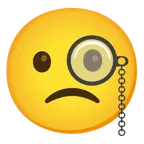 face with monocle + slightly frowning face