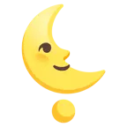 exclamación de corazón + luna de cuarto menguante con cara