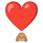 exclamación de corazón + mono con los ojos tapados