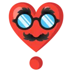 exclamación de corazón + cara disfrazada