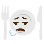face exhaling + fork and knife with plate