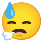 face exhaling + downcast face with sweat