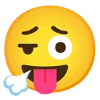 face exhaling + winking face with tongue