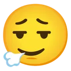 face exhaling + slightly smiling face