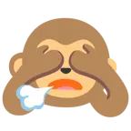face exhaling + see-no-evil monkey