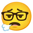 face exhaling + nerd face