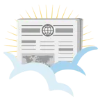face in clouds + newspaper