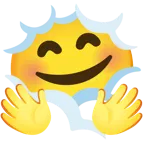 face in clouds + smiling face with open hands