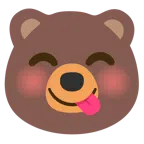 Bär + sich die Lippen leckendes Gesicht