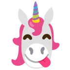 Einhorn + sich die Lippen leckendes Gesicht