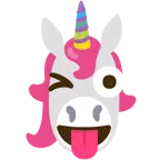 Einhorn + zwinkerndes Gesicht mit herausgestreckter Zunge