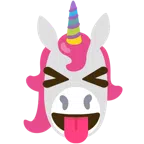 Einhorn + Gesicht mit herausgestreckter Zunge und zusammengekniffenen Augen