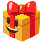 regalo + faccina con sorriso e occhi spalancati