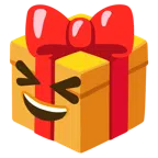 regalo + sorriso a bocca aperta con occhi chiusi