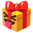 regalo + faccina che strizza gli occhi e mostra la lingua