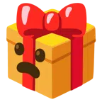 regalo + faccina imbronciata con bocca aperta