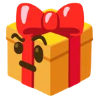regalo + faccina con sopracciglia alzate