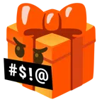 regalo + faccina con simboli sulla bocca