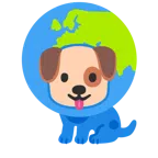 Hundegesicht + Globus mit Europa und Afrika