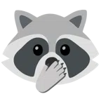 Waschbär + Gesicht mit offenen Augen und Hand über dem Mund