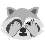 Waschbär + Gesicht mit durch die Finger linsendem Auge
