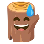 Holz + grinsendes Gesicht mit Schweißtropfen