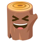 Holz + Grinsegesicht mit zugekniffenen Augen