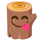 Holz + sich die Lippen leckendes Gesicht