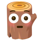 Holz + errötetes Gesicht mit großen Augen
