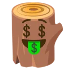 Holz + Gesicht mit Dollarzeichen