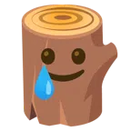 Holz + lachendes Gesicht mit Träne