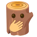 Holz + Gesicht mit offenen Augen und Hand über dem Mund