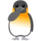gözleri açık ve eliyle ağzını kapatan yüz + penguen