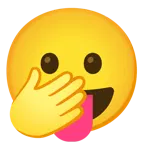 gözleri açık ve eliyle ağzını kapatan yüz + dil dışarıda