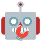 gözleri açık ve eliyle ağzını kapatan yüz + robot