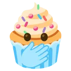 gözleri açık ve eliyle ağzını kapatan yüz + cupcake