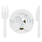 face with peeking eye + fork and knife with plate