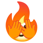face with peeking eye + fire