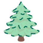 dotted line face + evergreen tree