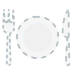 dotted line face + fork and knife with plate