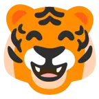 Tigergesicht + grinsendes Gesicht mit lachenden Augen