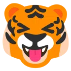 Tigergesicht + Gesicht mit herausgestreckter Zunge und zusammengekniffenen Augen