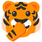 Tigergesicht + Gesicht mit offenen Augen und Hand über dem Mund