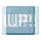 schlagendes Herz + Schriftzug „UP!“ im blauen Quadrat