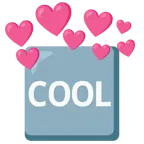Herz mit Pfeil + Wort „Cool“ in blauem Quadrat